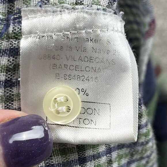 Barneys New York Shirt Mens Medium Green Blue Plaid Button Down Collar Cotton - Picture 5 of 8